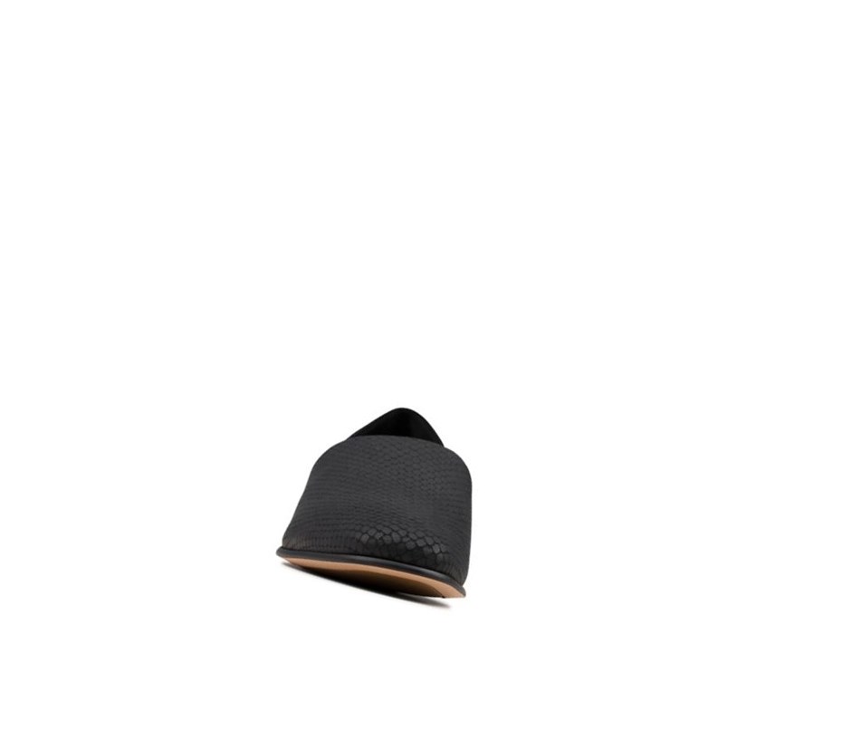 Clarks Pure Tone Leder Weite Fit Slip On Schuhe Damen Schwarz Schlangenoptik | WKSR50918