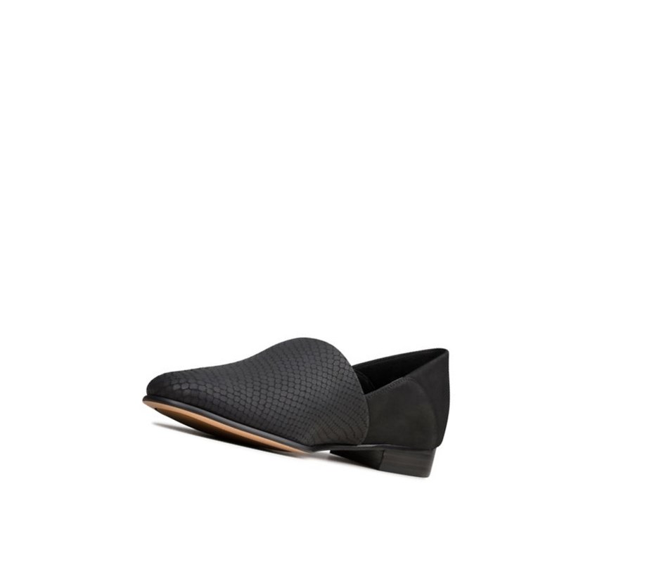 Clarks Pure Tone Leder Weite Fit Slip On Schuhe Damen Schwarz Schlangenoptik | WKSR50918