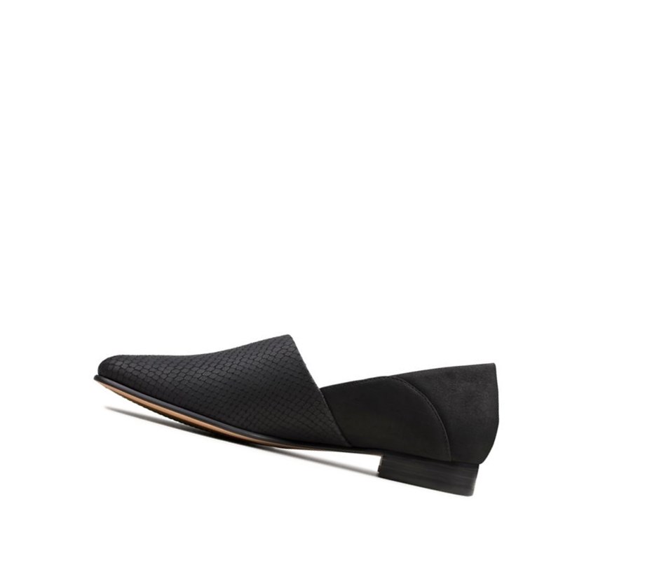Clarks Pure Tone Leder Weite Fit Slip On Schuhe Damen Schwarz Schlangenoptik | WKSR50918