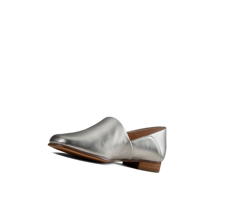 Clarks Pure Tone Leder Weite Fit Slip On Schuhe Damen Silber Metal | YFHC12478