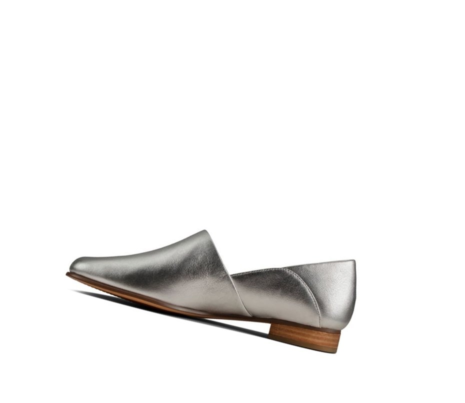 Clarks Pure Tone Leder Weite Fit Slip On Schuhe Damen Silber Metal | YFHC12478