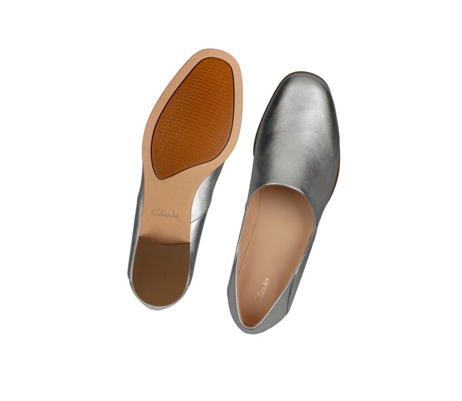 Clarks Pure Tone Leder Weite Fit Slip On Schuhe Damen Silber Metal | YFHC12478