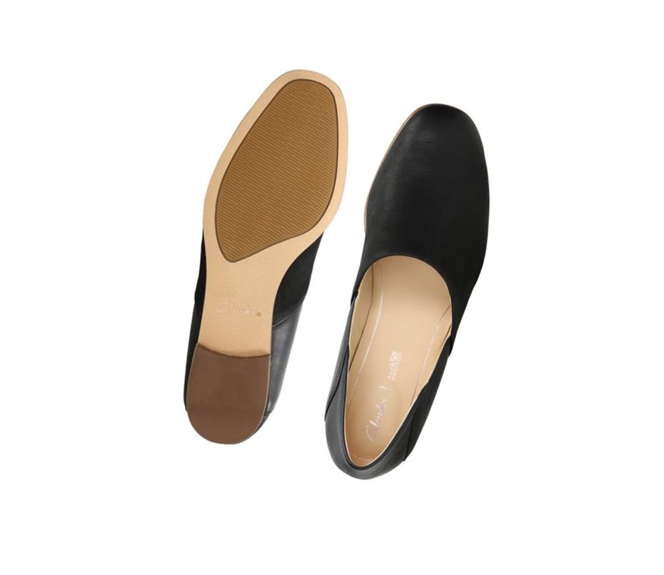 Clarks Pure Tone Slip On Leder Flache Schuhe Damen Schwarz | JLUI10873