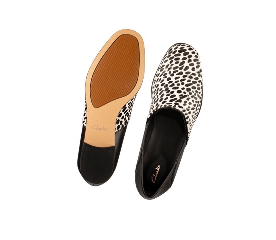 Clarks Pure Tone Slip On Leder Weite Fit Slip On Schuhe Damen Schwarz Weiß | IQGV20749