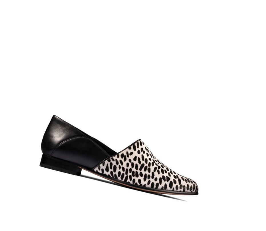 Clarks Pure Tone Slip On Leder Weite Fit Slip On Schuhe Damen Schwarz Weiß | IQGV20749