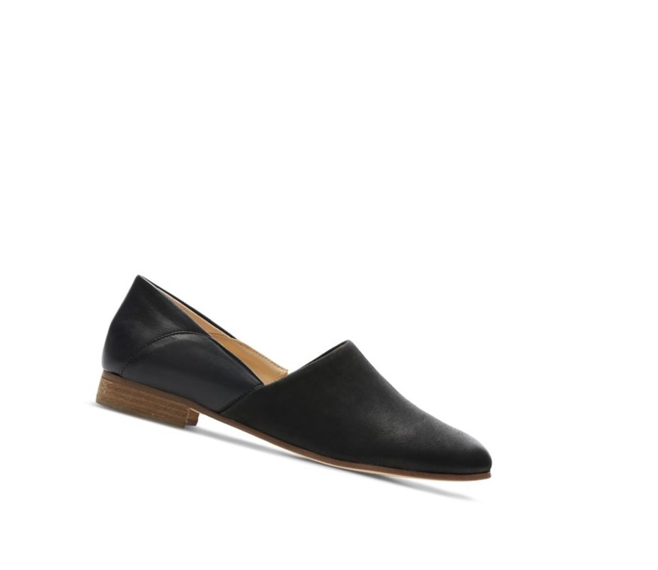 Clarks Pure Tone Slip On Leder Weite Fit Slip On Schuhe Damen Schwarz | QKSN20147