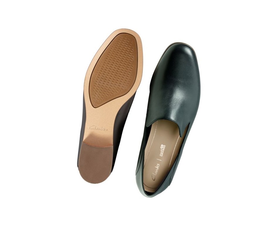 Clarks Pure Viola Leder Slip On Schuhe Damen Schwarz | OEXJ26390