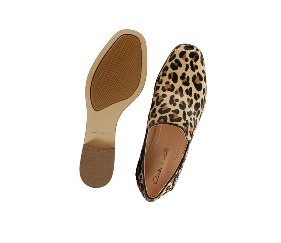 Clarks Pure Viola Print Leder Loafers Damen Leopard | FTNO29038