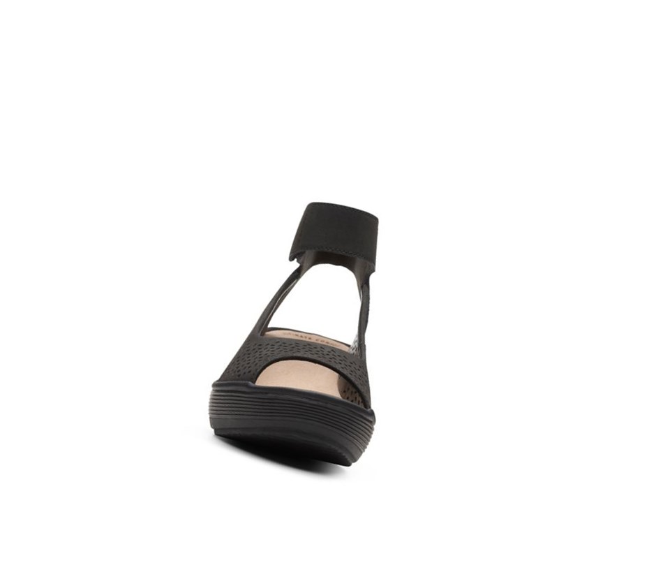 Clarks Reedly Jump Leder Keilabsatz Sandalen Damen Schwarz | TKQA06754