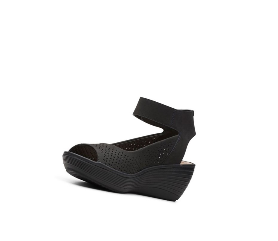 Clarks Reedly Jump Leder Keilabsatz Sandalen Damen Schwarz | TKQA06754