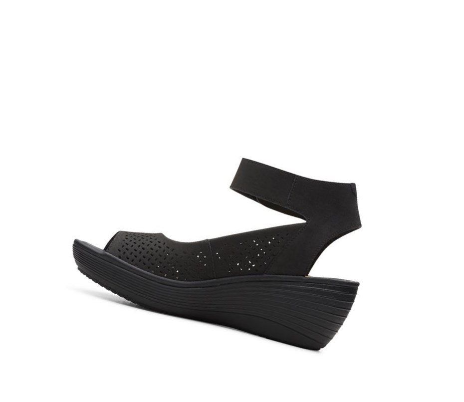 Clarks Reedly Jump Leder Keilabsatz Sandalen Damen Schwarz | TKQA06754