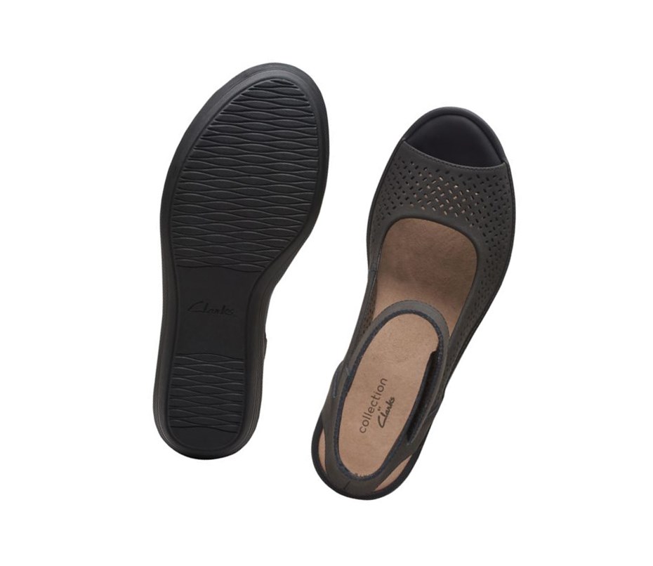 Clarks Reedly Jump Leder Keilabsatz Sandalen Damen Schwarz | TKQA06754