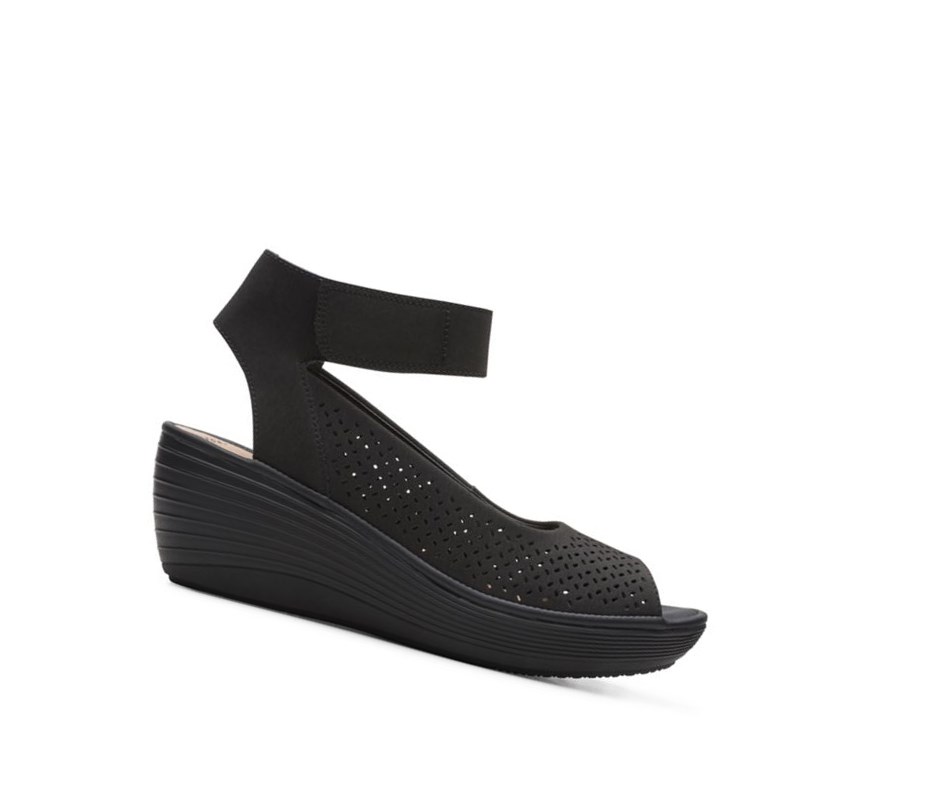 Clarks Reedly Jump Leder Keilabsatz Sandalen Damen Schwarz | TKQA06754
