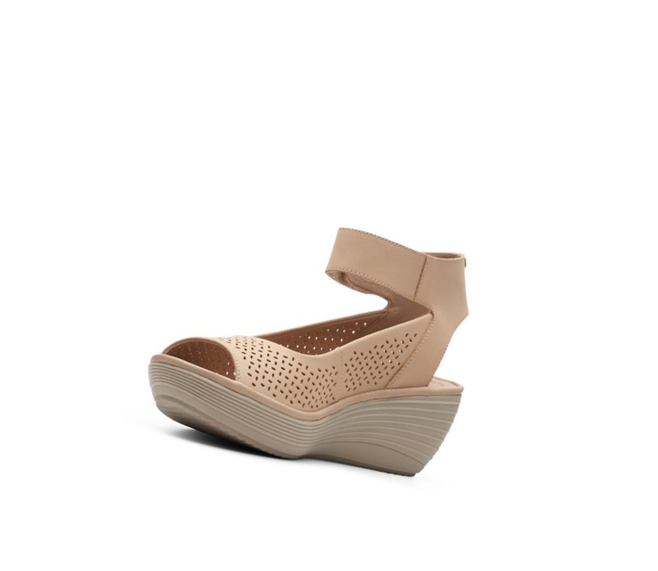 Clarks Reedly Jump Textil Keilabsatz Sandalen Damen Beige | VGTS95018