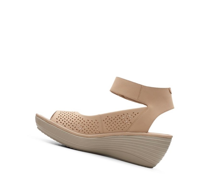 Clarks Reedly Jump Textil Keilabsatz Sandalen Damen Beige | VGTS95018