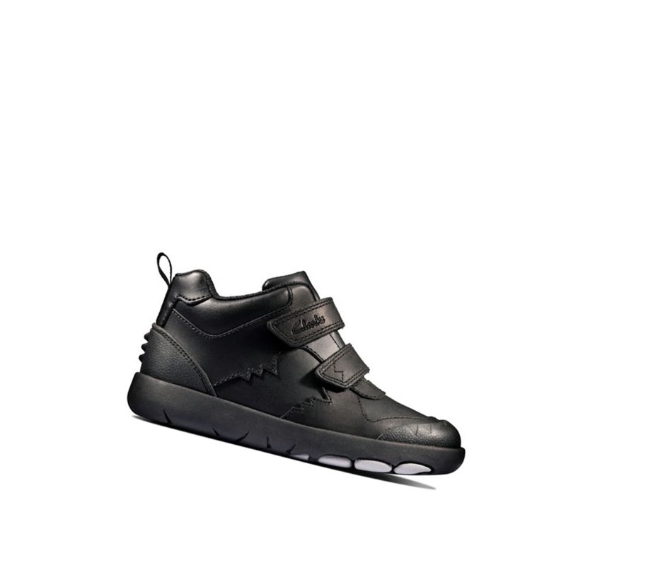 Clarks Rex Crash Leder Stiefeletten Jungen Schwarz | AYMR02197