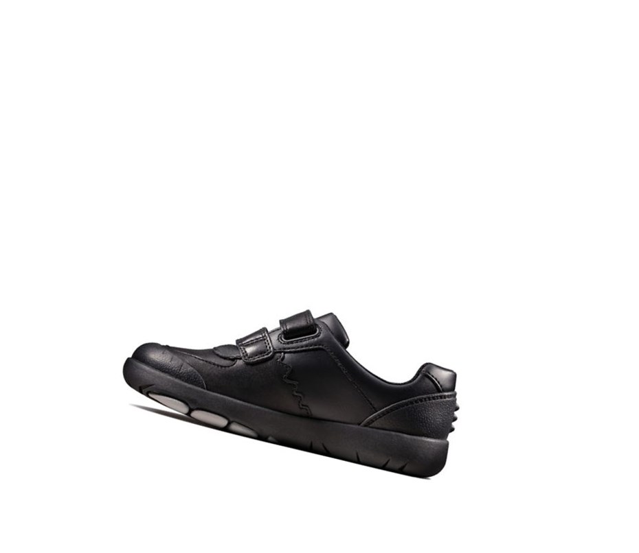 Clarks Rex Pace Leder Schulschuhe Jungen Schwarz | WOQY14709