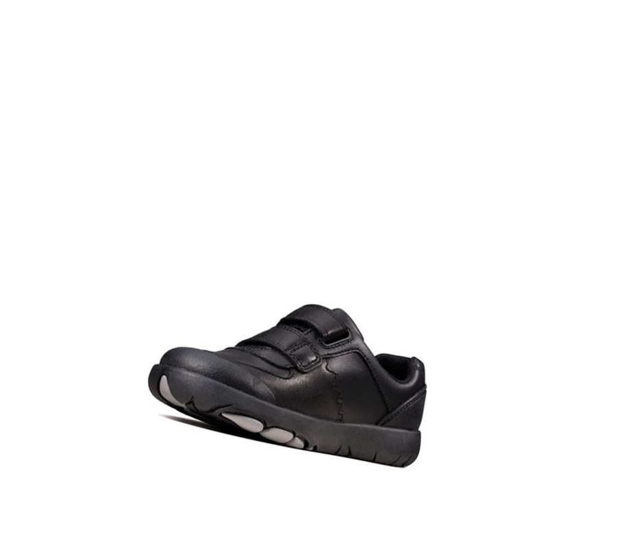 Clarks Rex Pace Leder Schulschuhe Mädchen Schwarz | NBYF63529