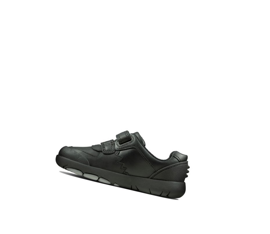Clarks Rex Pace Leder Schulschuhe Mädchen Schwarz | YPUJ28653