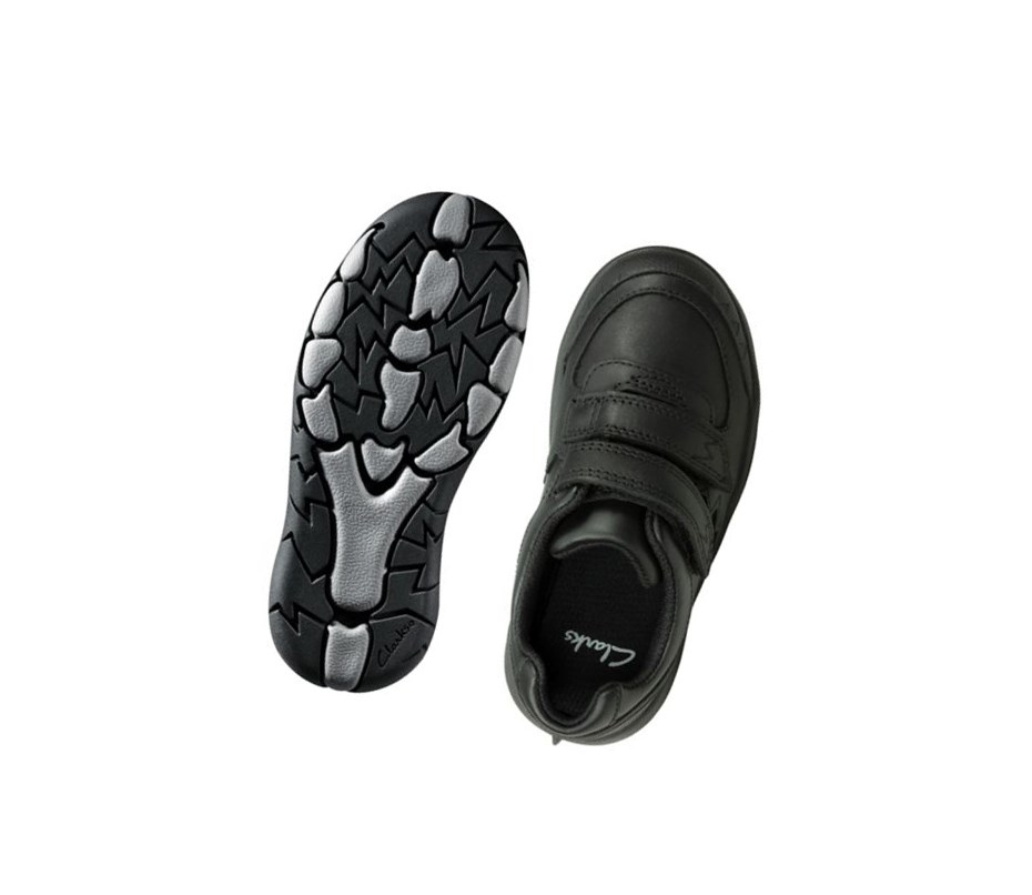 Clarks Rex Pace Leder Schulschuhe Mädchen Schwarz | YPUJ28653