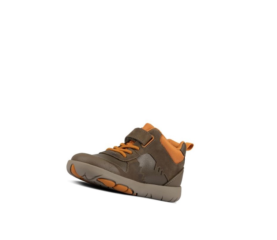 Clarks Rex Park Leder Stiefeletten Mädchen Khaki | OBFV57480