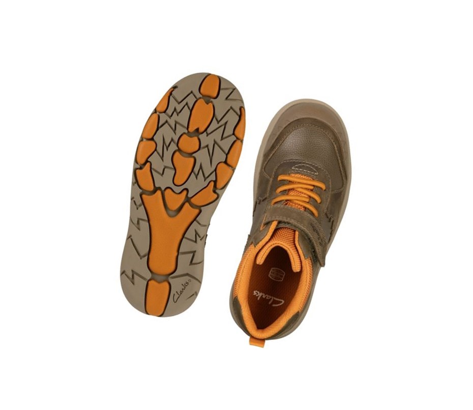 Clarks Rex Park Leder Stiefeletten Mädchen Khaki | OBFV57480
