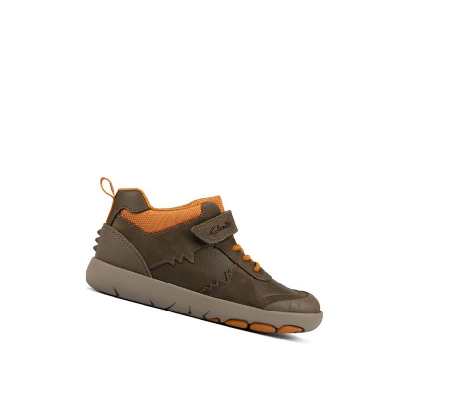 Clarks Rex Park Leder Stiefeletten Mädchen Khaki | OBFV57480