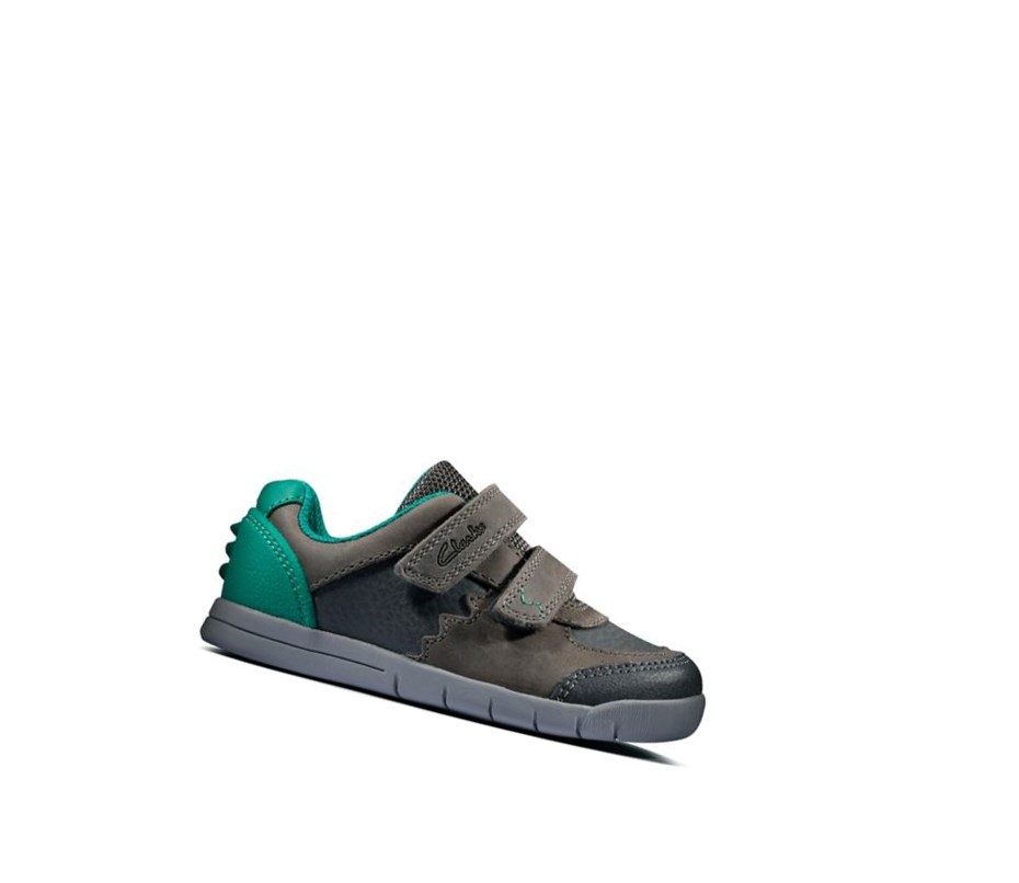 Clarks Rex Quest Leder Lederschuhe Mädchen Dunkelgrau | APES74362