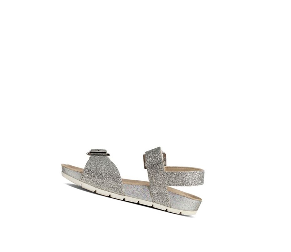 Clarks River Sand Leder Lässige Sandalen Mädchen Silber Metal | LYJA59480