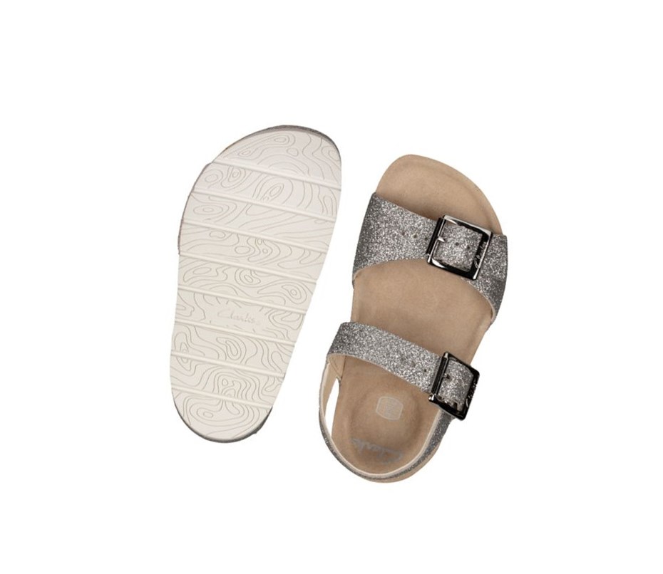 Clarks River Sand Leder Lässige Sandalen Mädchen Silber Metal | LYJA59480
