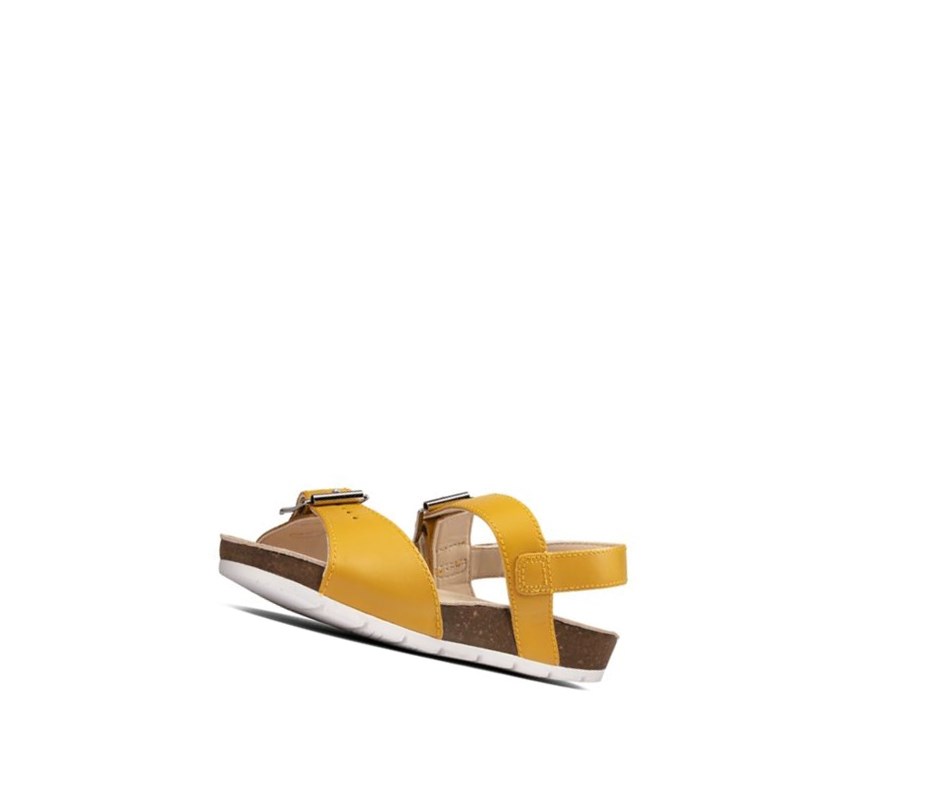 Clarks River Sand Leder Lässige Sandalen Mädchen Gelb | OVPF78051