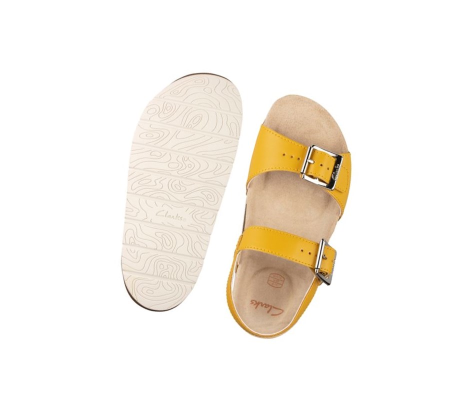 Clarks River Sand Leder Lässige Sandalen Mädchen Gelb | OVPF78051