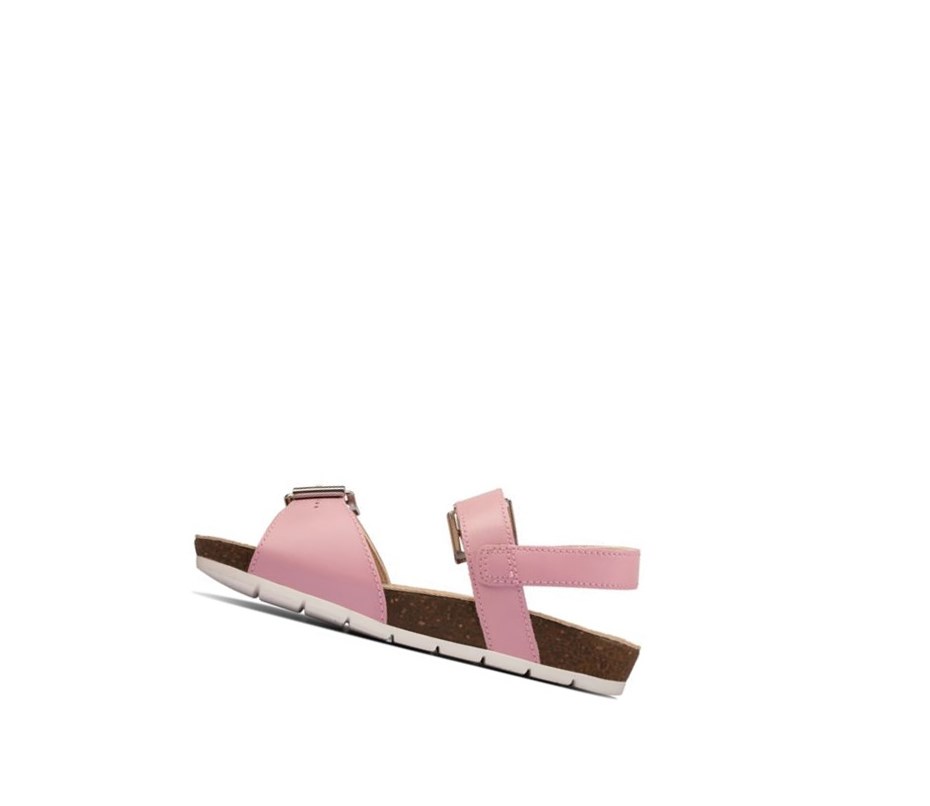 Clarks River Sand Leder Lässige Sandalen Mädchen Hellrosa | YJFI49836
