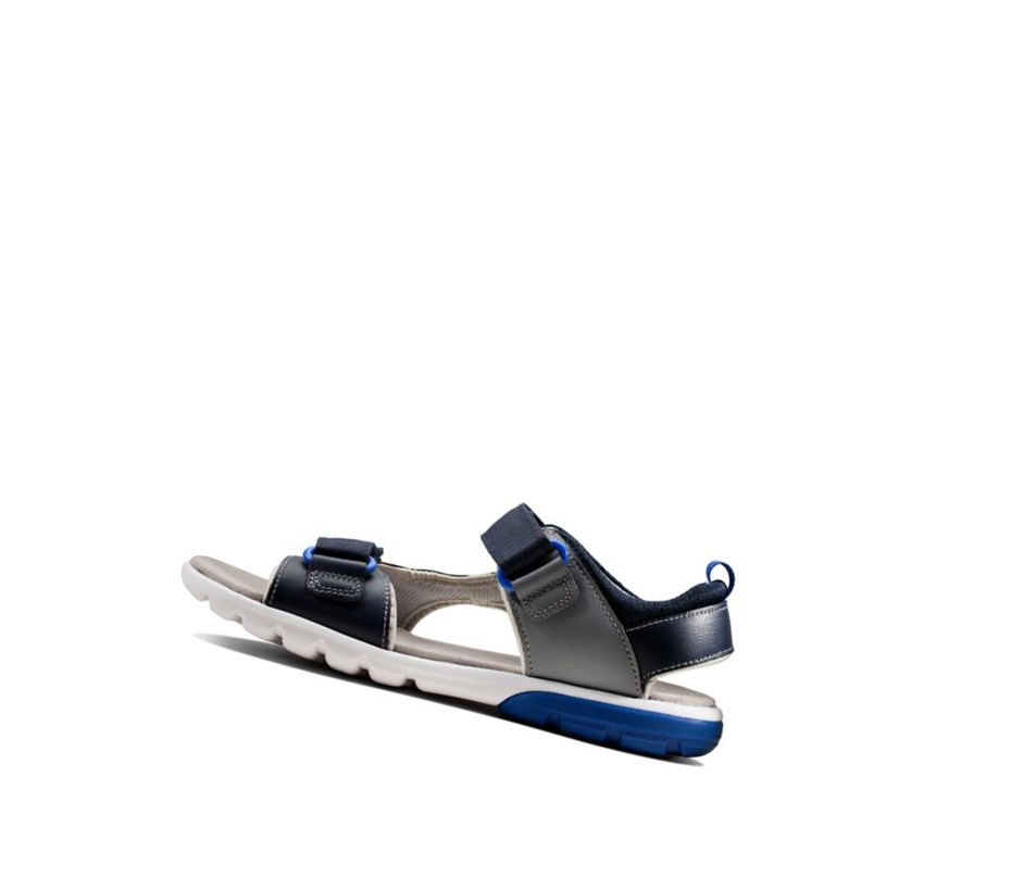 Clarks Rocco Tide Leder Lässige Sandalen Jungen Navy | ESBA85174