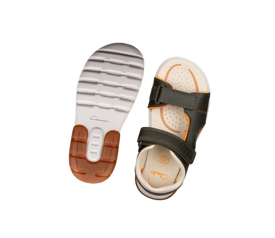 Clarks Rocco Wave Leder Lässige Sandalen Jungen Khaki | SYIK36874