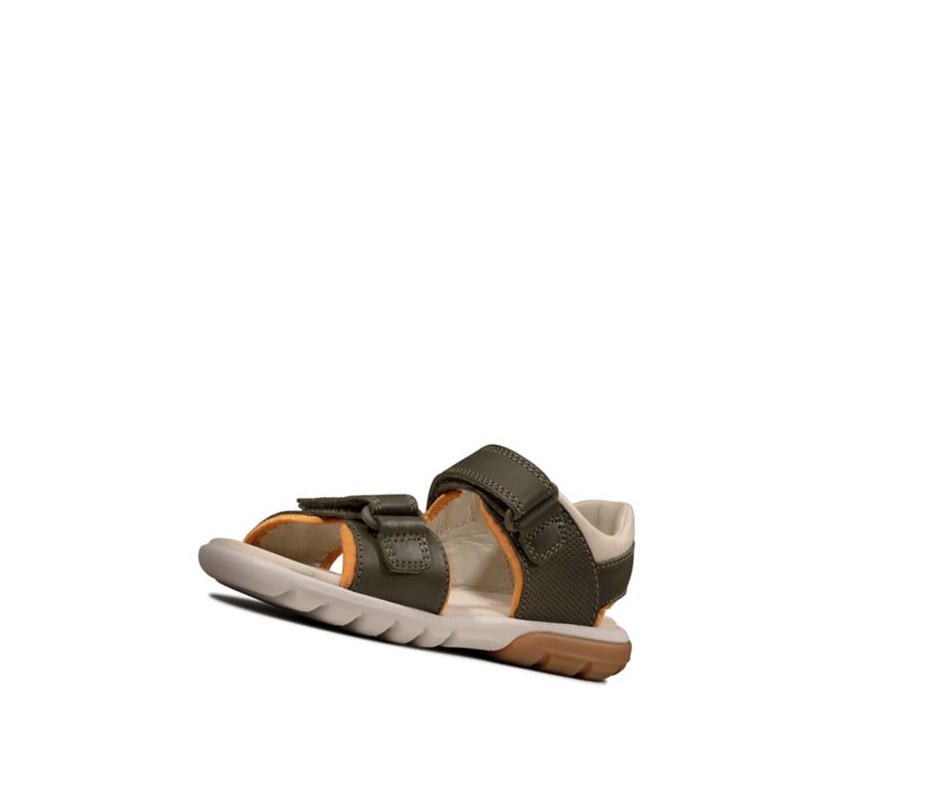 Clarks Rocco Wave Leder Lässige Sandalen Jungen Khaki | YEDH83472