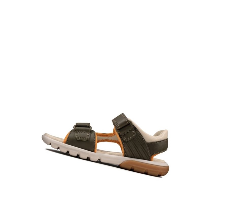 Clarks Rocco Wave Leder Lässige Sandalen Jungen Khaki | YEDH83472