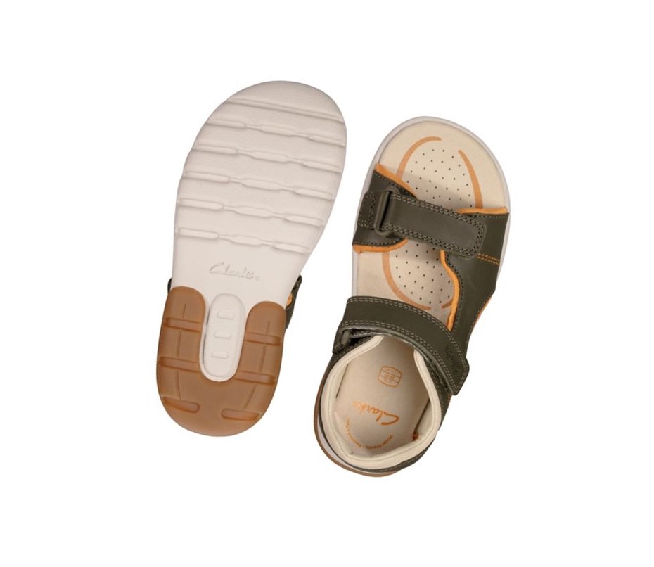 Clarks Rocco Wave Leder Lässige Sandalen Jungen Khaki | YEDH83472