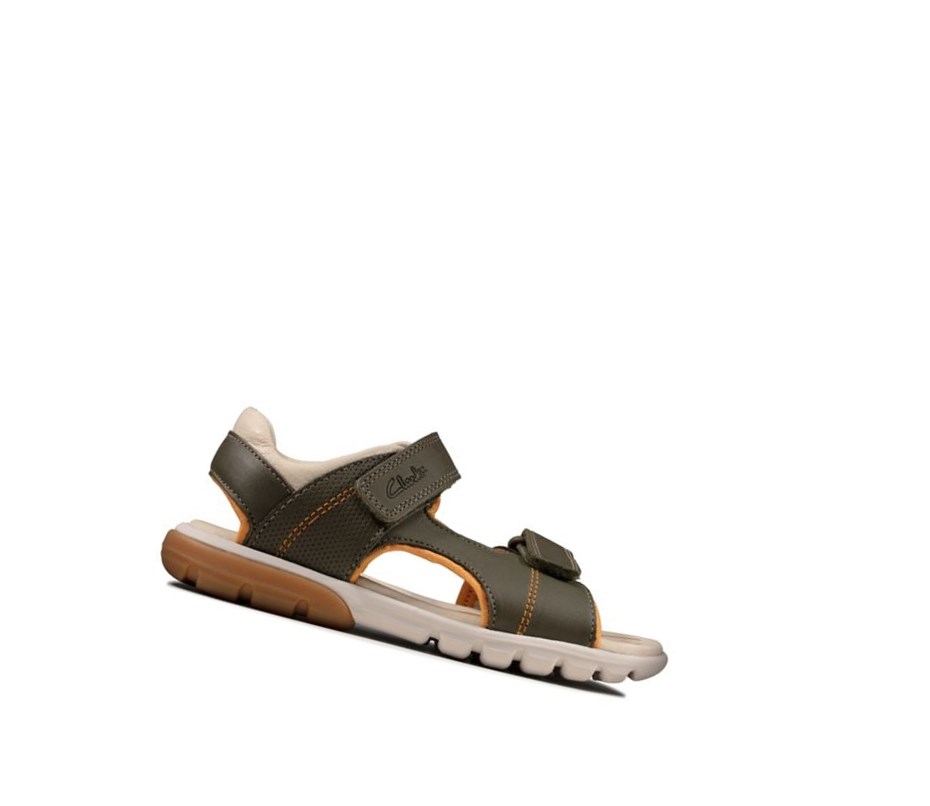 Clarks Rocco Wave Leder Lässige Sandalen Jungen Khaki | YEDH83472