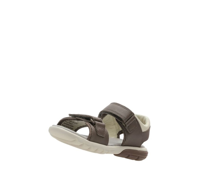 Clarks Rocco Wave Leder Lässige Sandalen Jungen Dunkelbraun | YMGZ97320