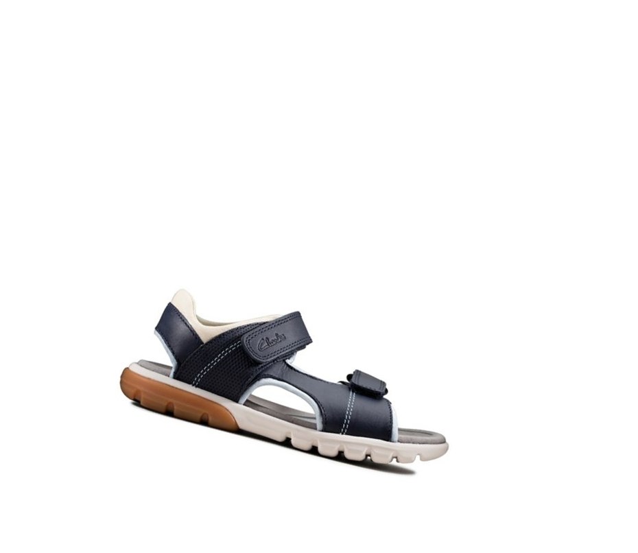 Clarks Rocco Wave Textil Lässige Sandalen Jungen Navy | RYIP51306
