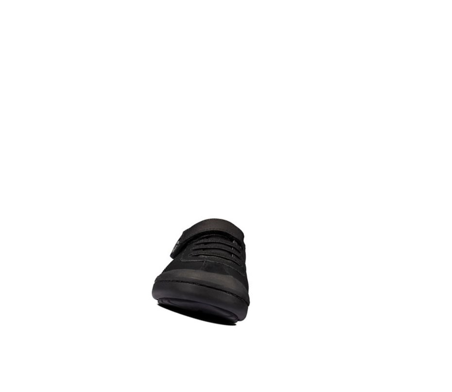 Clarks Rock Pass Leder Schulschuhe Mädchen Schwarz | BUFQ54821