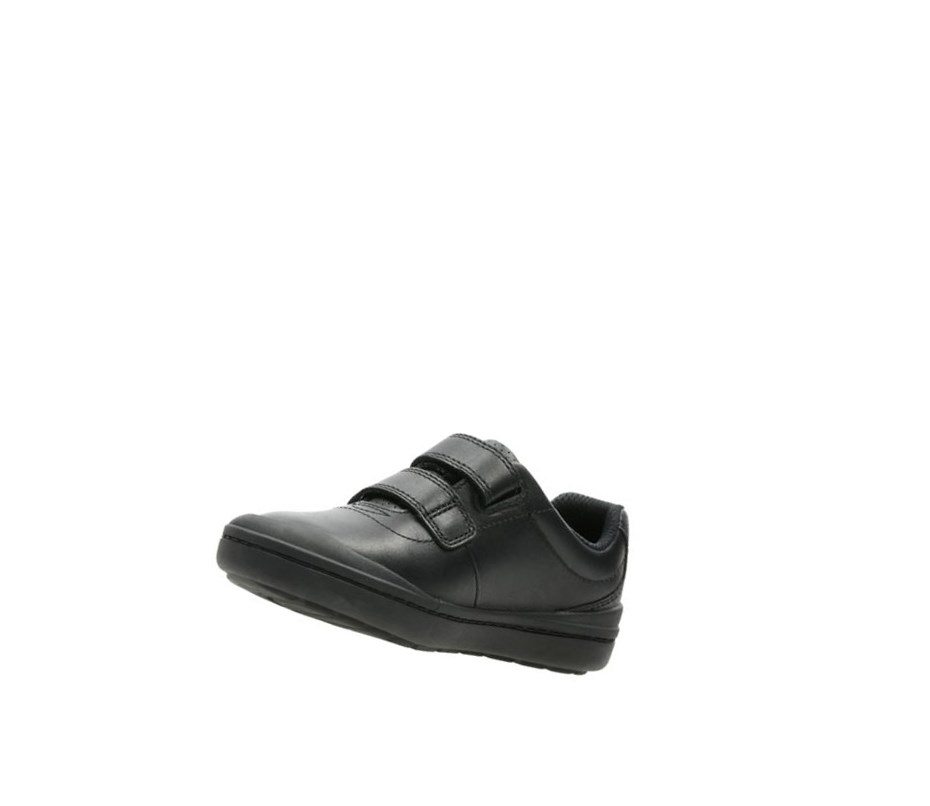 Clarks Rock Play Leder Schulschuhe Jungen Schwarz | OBUR57463