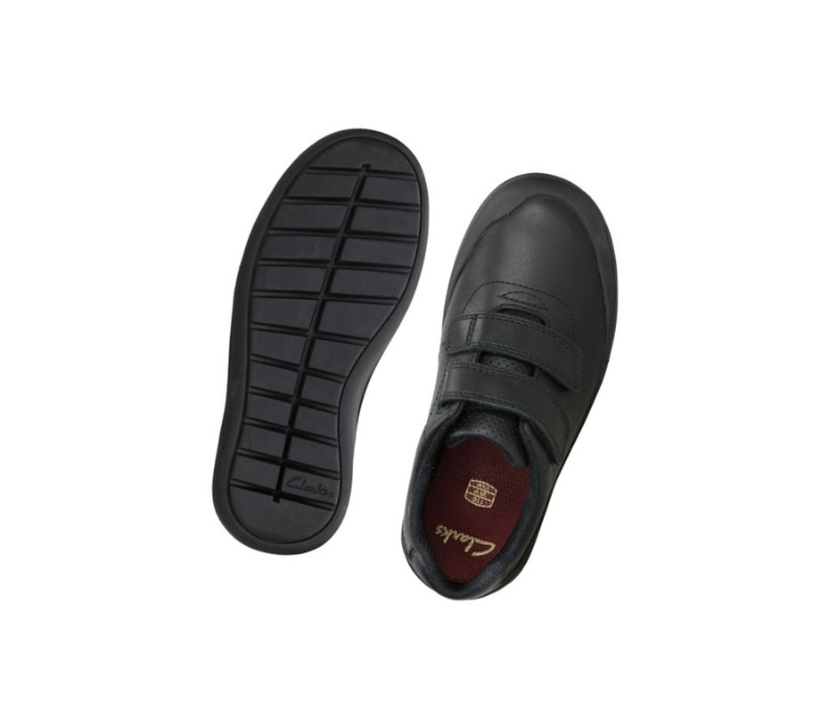 Clarks Rock Play Leder Schulschuhe Jungen Schwarz | OBUR57463