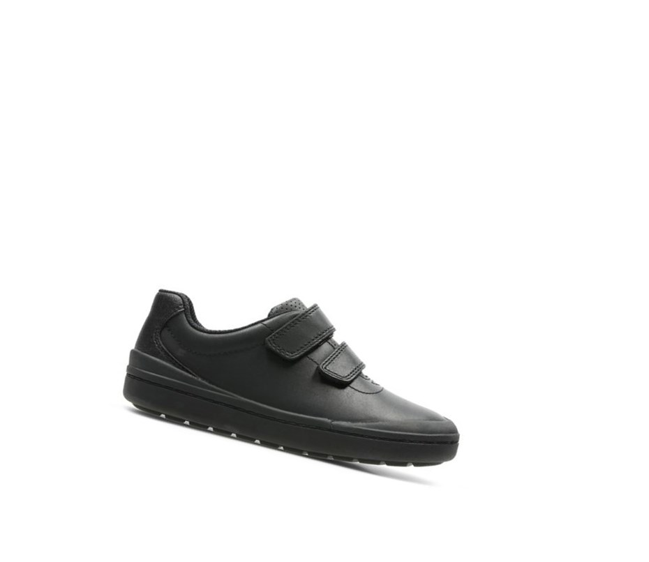 Clarks Rock Play Leder Schulschuhe Jungen Schwarz | OBUR57463