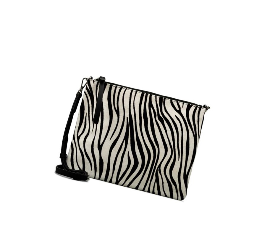 Clarks Roslyn Lily Print Leder crossbody taschen Damen Weiß Schwarz | VHWE75843