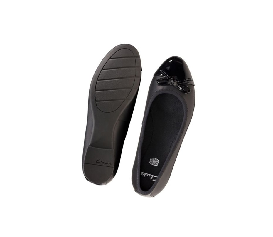 Clarks Scala Bloom Leder Schulschuhe Mädchen Schwarz | VQZC62517