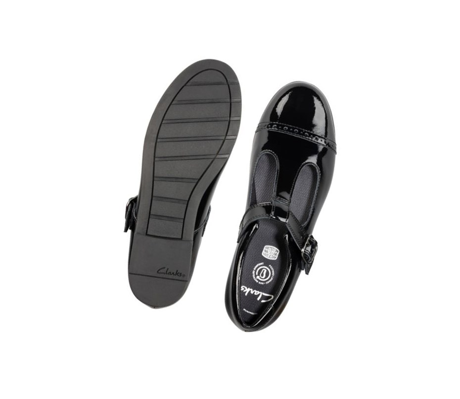 Clarks Scala Hope Lack Leder Schulschuhe Mädchen Schwarz | UBKH29803