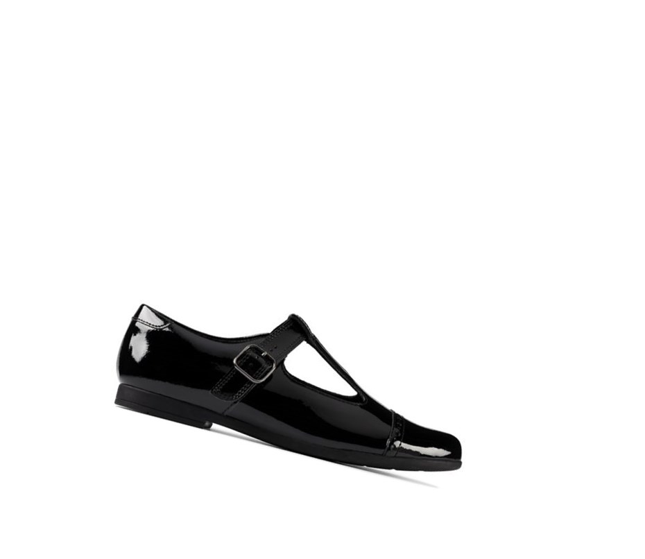 Clarks Scala Hope Lack Leder Schulschuhe Mädchen Schwarz | UBKH29803