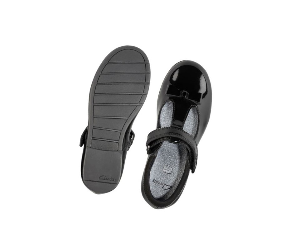Clarks Scala Hope Lack Leder Schulschuhe Mädchen Schwarz | XAGL20153